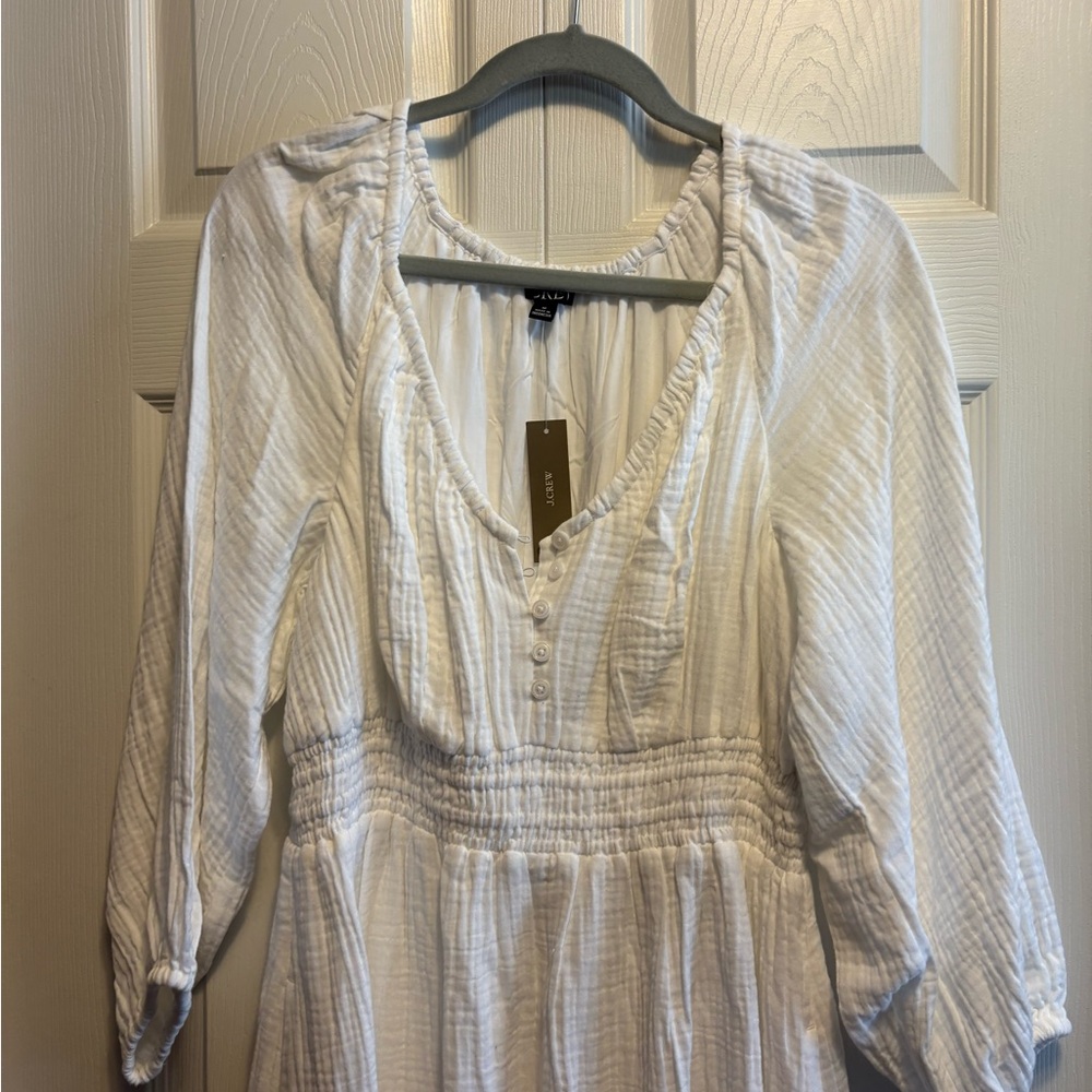 NWT J.Crew V-neck midi dress in soft gauze White Long Sleeve Midi Dress M - Picture 3 of 8